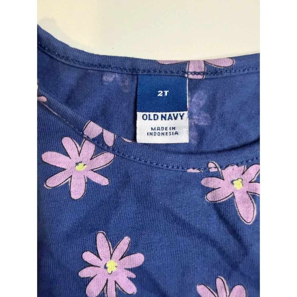Old Navy Toddler Girls Blue Floral Long Sleeve Jersey Knit Dress 2T Daisy Print